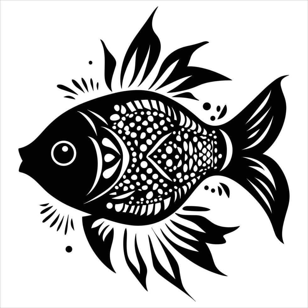 A black silhouette fish mandala on a white background vector