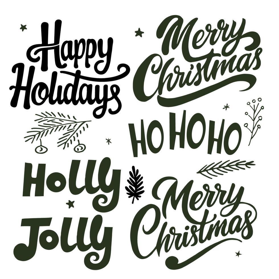 Set of Merry Christmas and Happy New Year hand lettering. vector