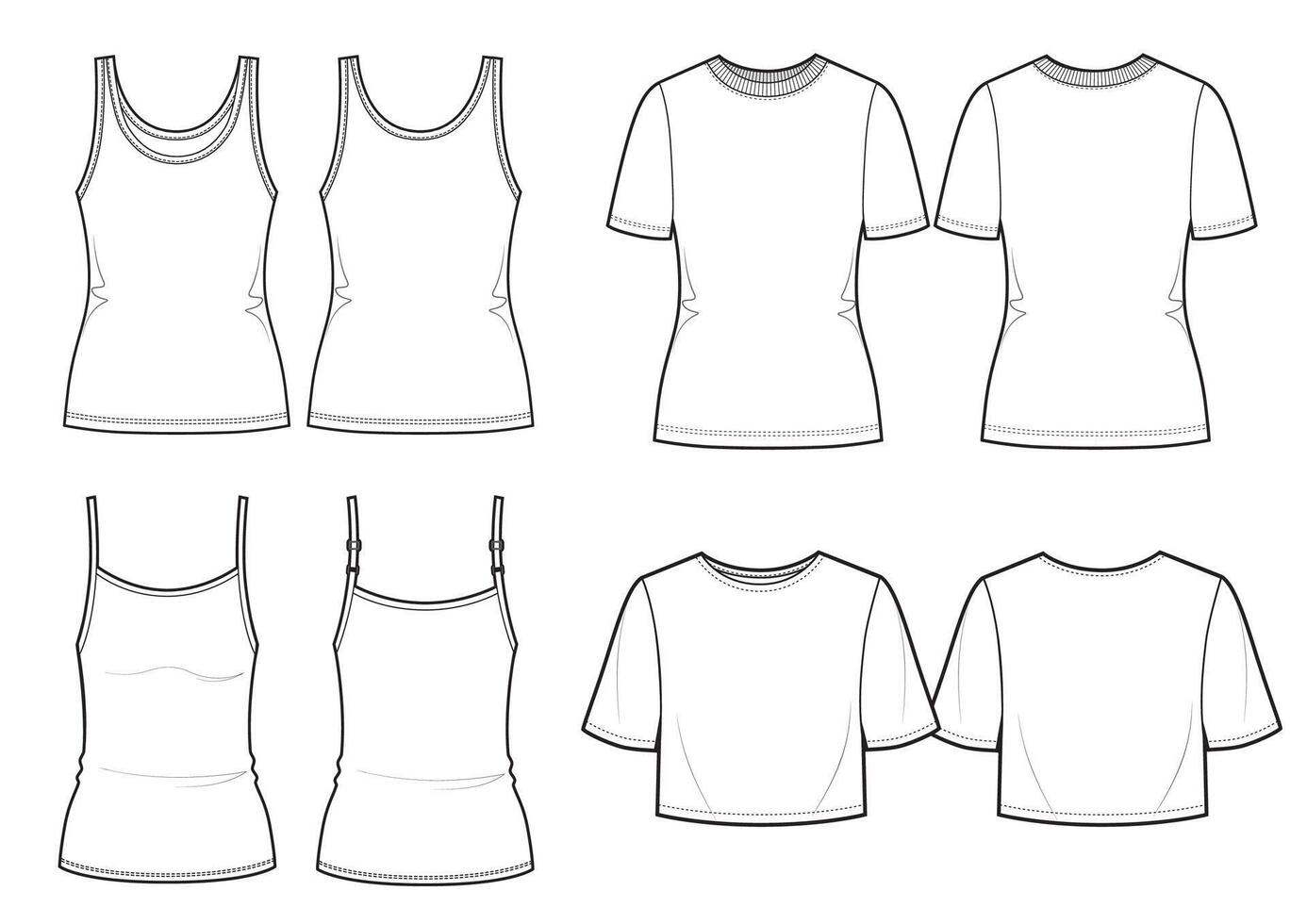 Blank templates of t-shirt and basic tops vector