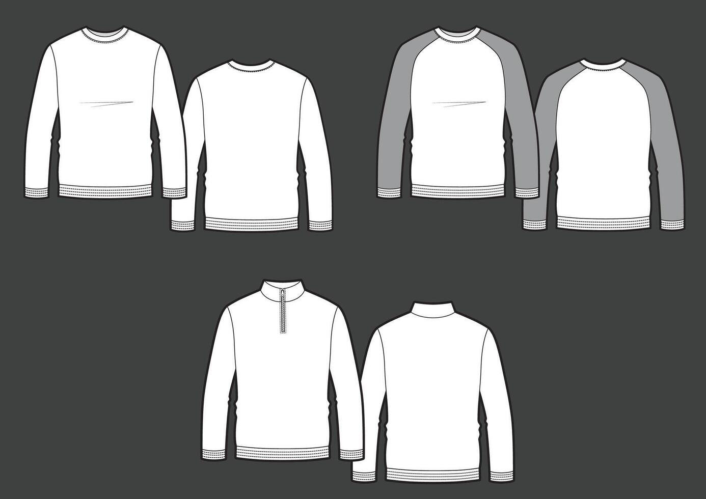 Longsleeve t-shirt illustration set on gray background vector