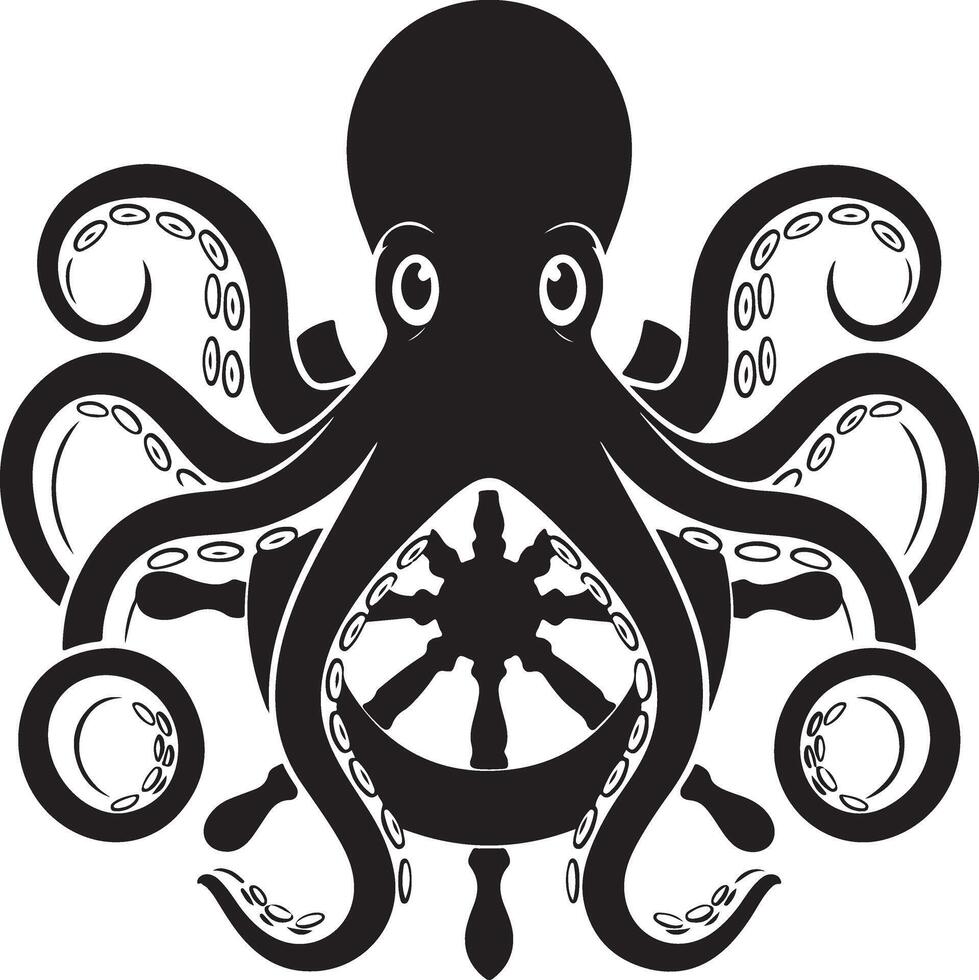 Halloween Octopus Silhouette with Treasure Chest, Skull, and Lantern vector