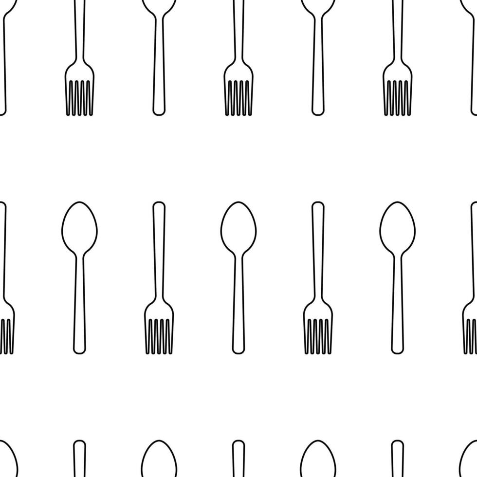 fork and spoon black and white seamless pattern background. black out line shape cutlery on white background no people. vector