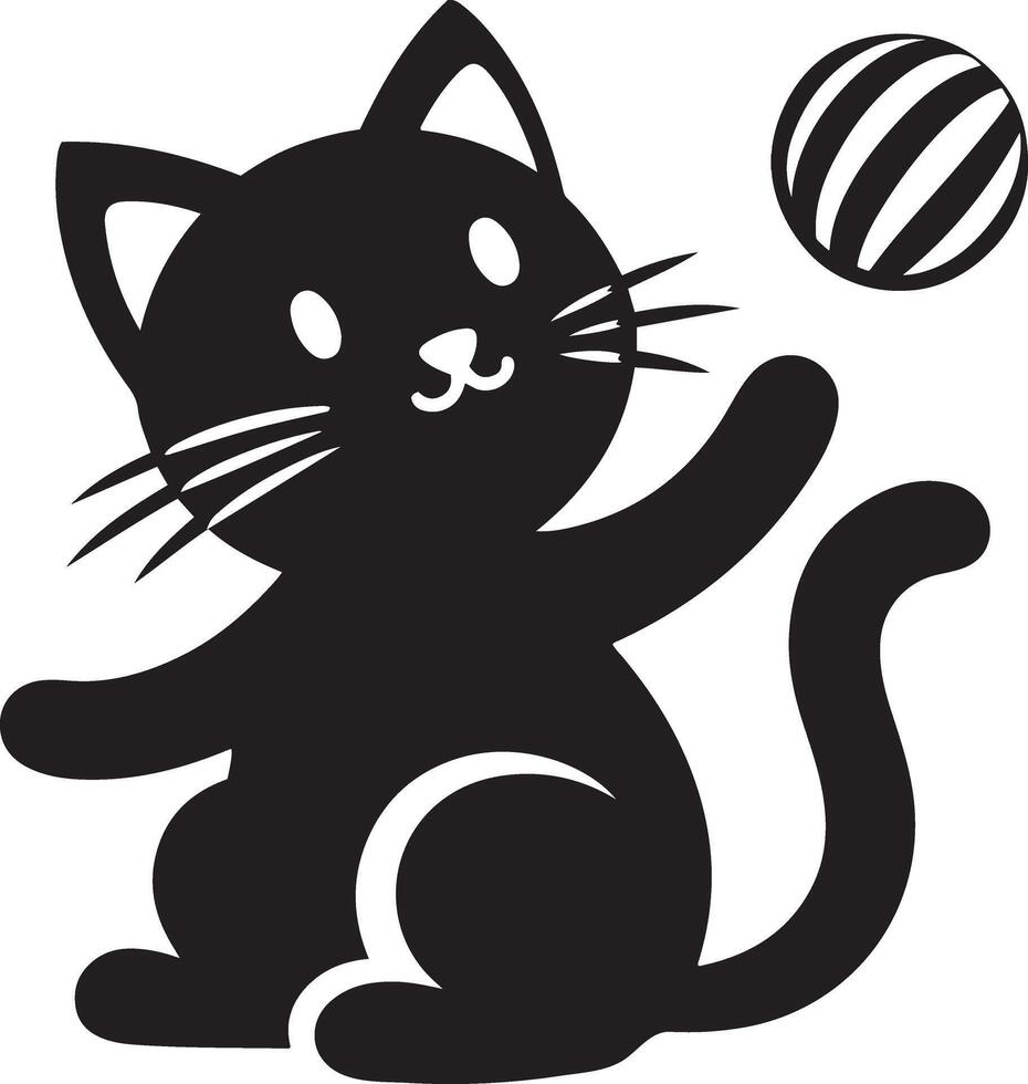 Silhouette of a cute kitten with a ball, outlined while playing. vector