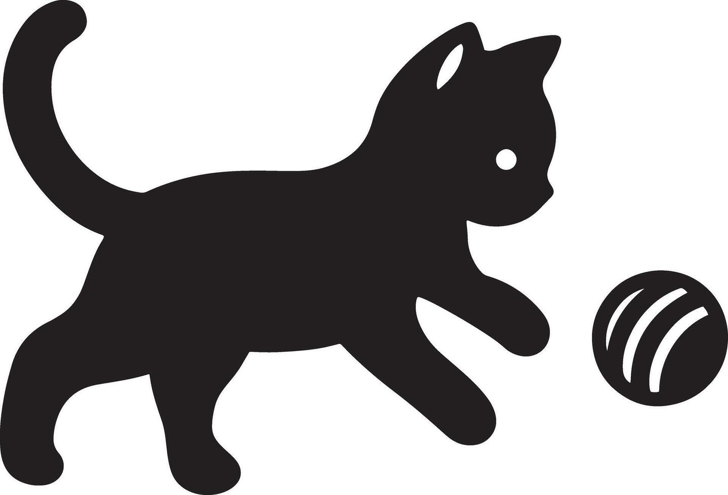 Silhouette of a playful kitten outlined with a ball. vector