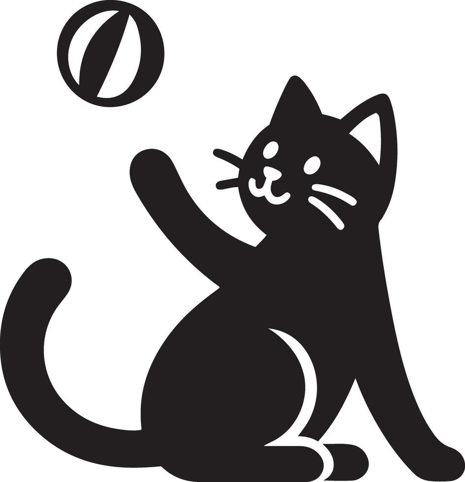 Silhouette of a cute kitten outlined while playing with a ball. vector