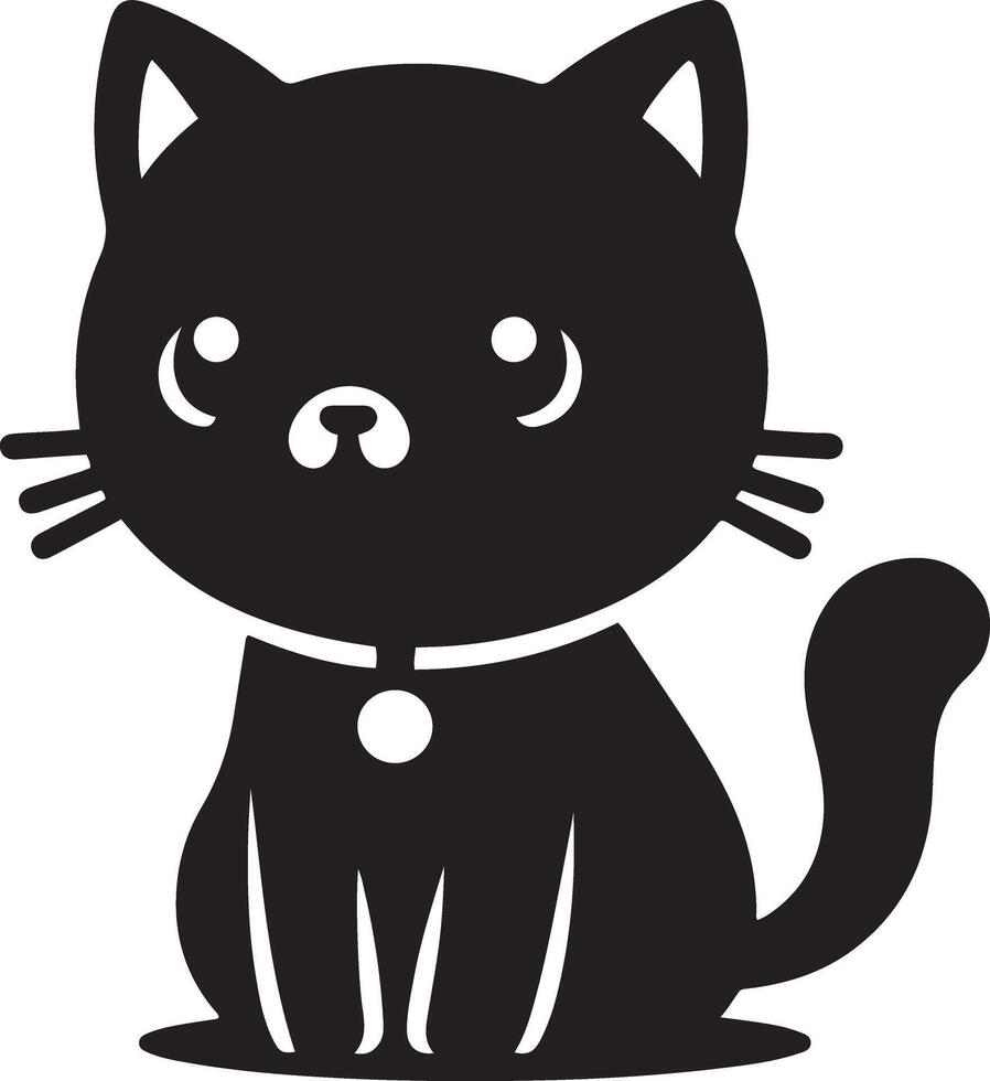 Silhouette of a cat sitting gracefully with its tail curled around its paws. vector