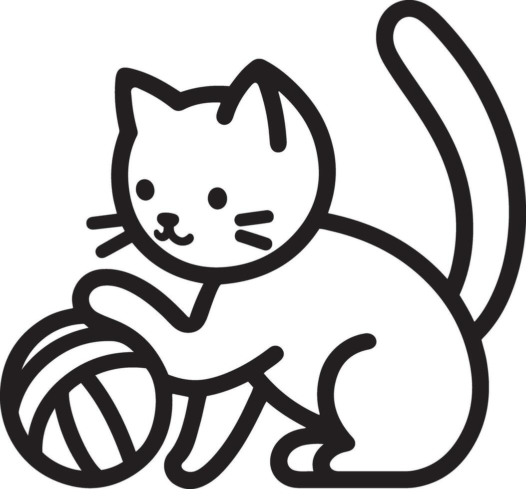 Silhouette outline of a cute kitten playing with a ball vector