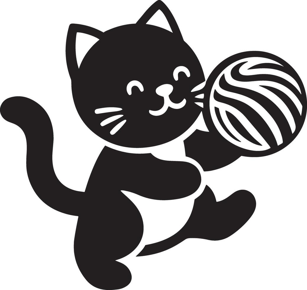 Outline of a cute kitten playing with a ball. vector