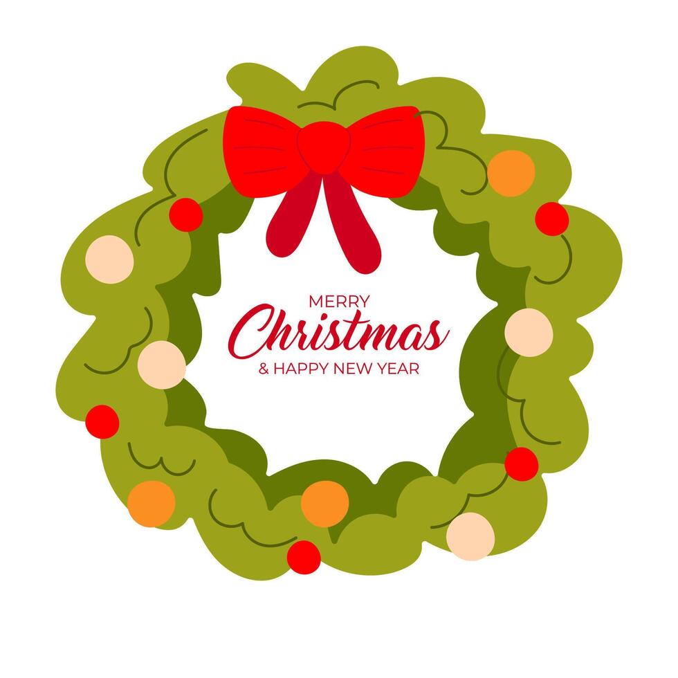 Christmas wreath on the door. On a white background. Simple vector