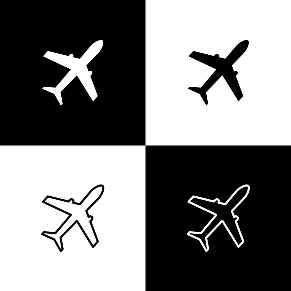 Set of plane icon isolated on black and white background. Flying airplane icon. Airliner sign. vector