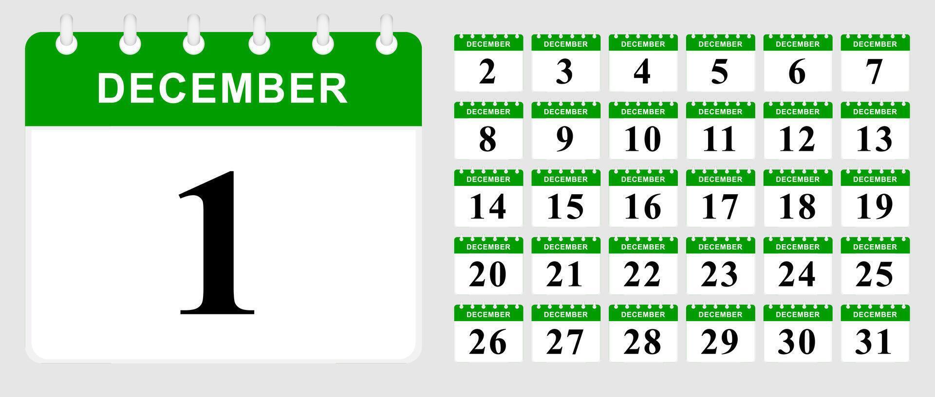 Days calendar of December. Calendar template. vector