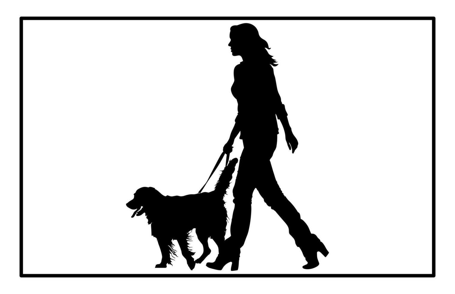Girl Walking Her Dog Silhouette, Girl with a pet, Female character and a dog vector