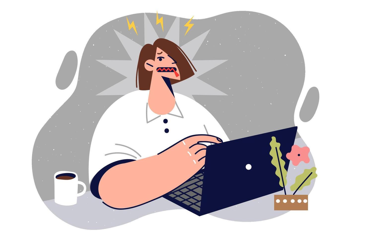 Mute woman office employee is ready to keep secrets when using computer, after signing nda contract vector