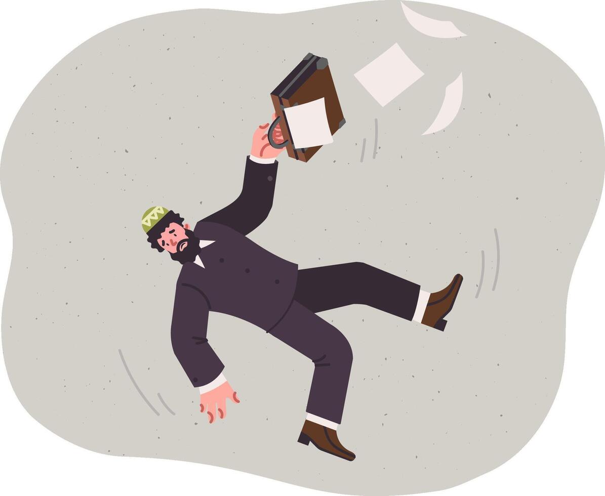 Business man falls down after going bankruptcy, risking losing everything due to lack of insurance vector
