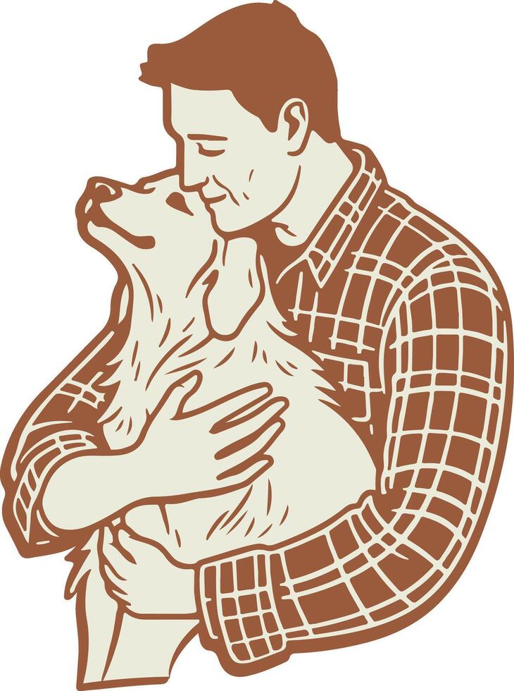 Retro man hug his Dog vector