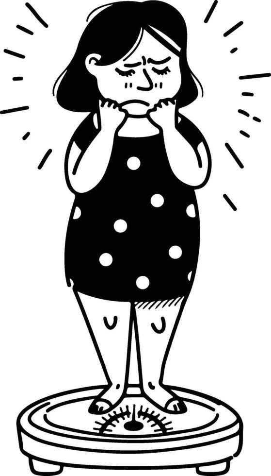 Fat girl standing on the scale vector