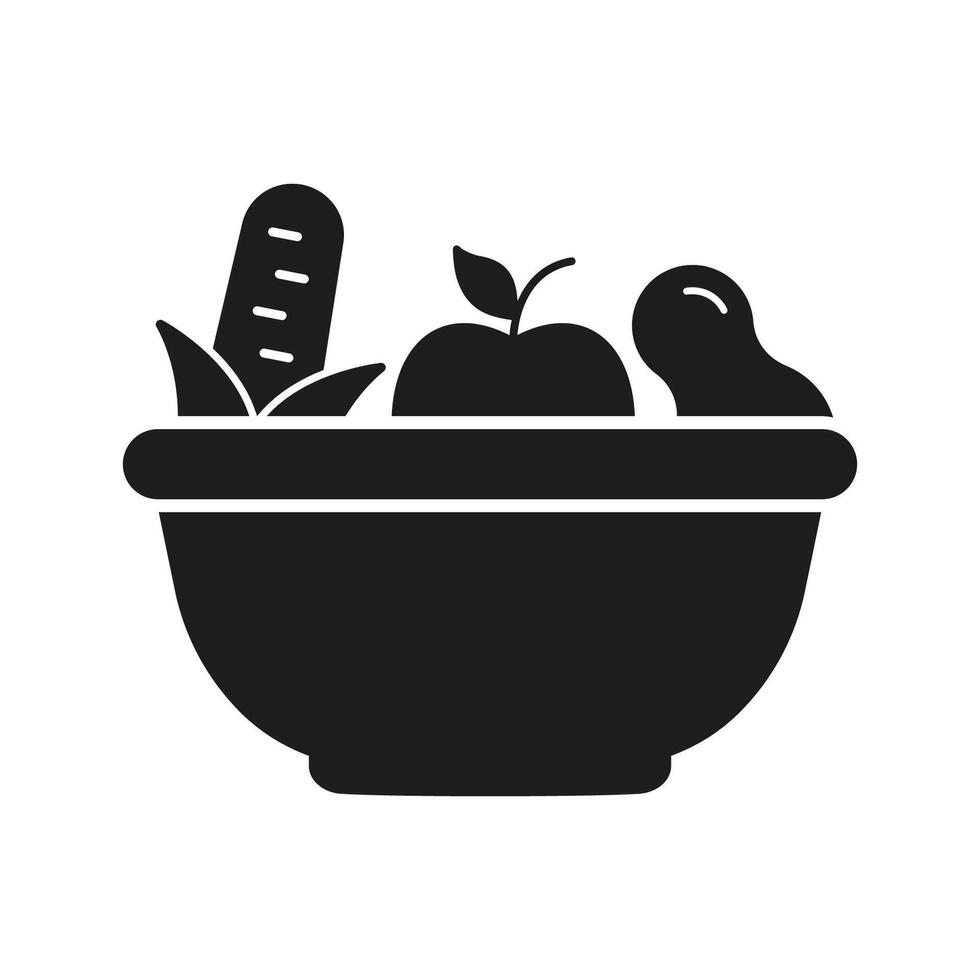 Bowl of Fresh Fruits and Vegetables for Nutrition and Wellness. Healthy Food and Balanced Diet Silhouette Icon. Isolated Illustration vector
