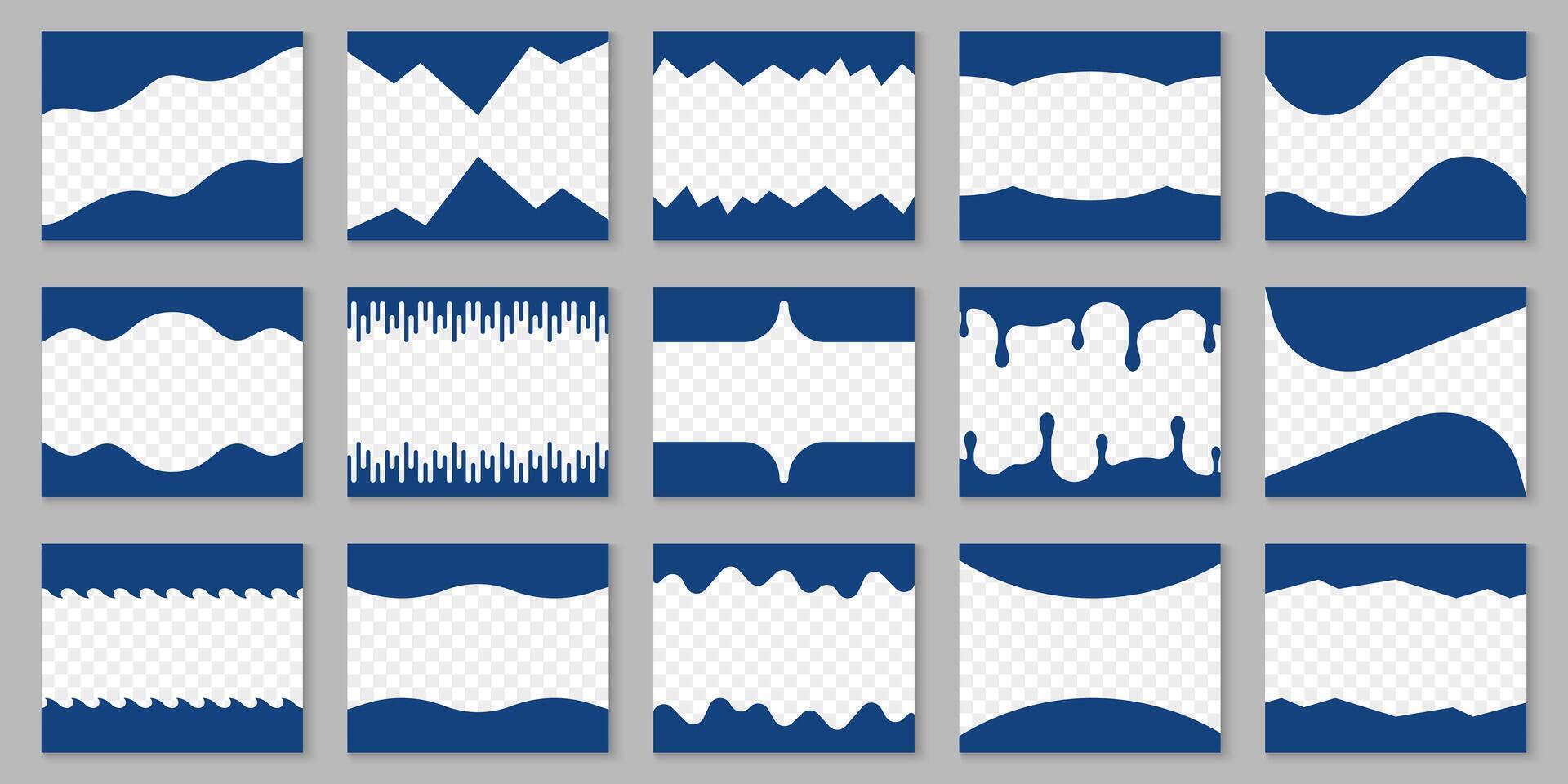 Website Divider Shape Pack. Abstract Design Elements for Top and Bottom of Web Pages. Collection of Waves, Curves, Drop Separator Effects for Posters, Apps, and Banners. Isolated Illustration vector