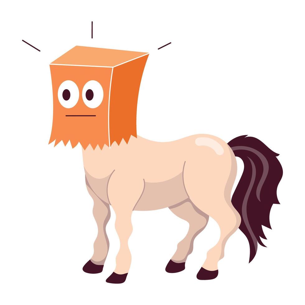 Ashamed horse hiding face, flat sticker mare, horse, ashamed, hiding, equestrian, animal, creature, comic, mascot, cartoon, character, flat, , sticker, RGB vector