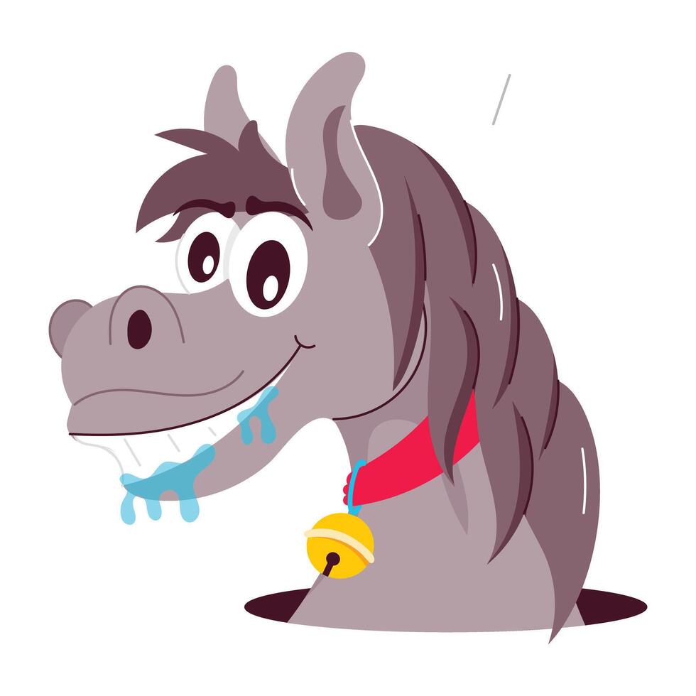 Drooling horse with smily expressions, flat sticker vector