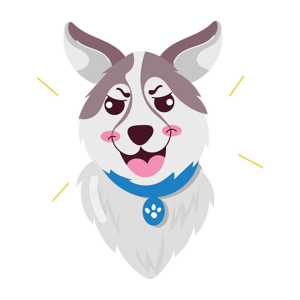 Basic RGBA flat style sticker of dog cartoon with smily expression vector