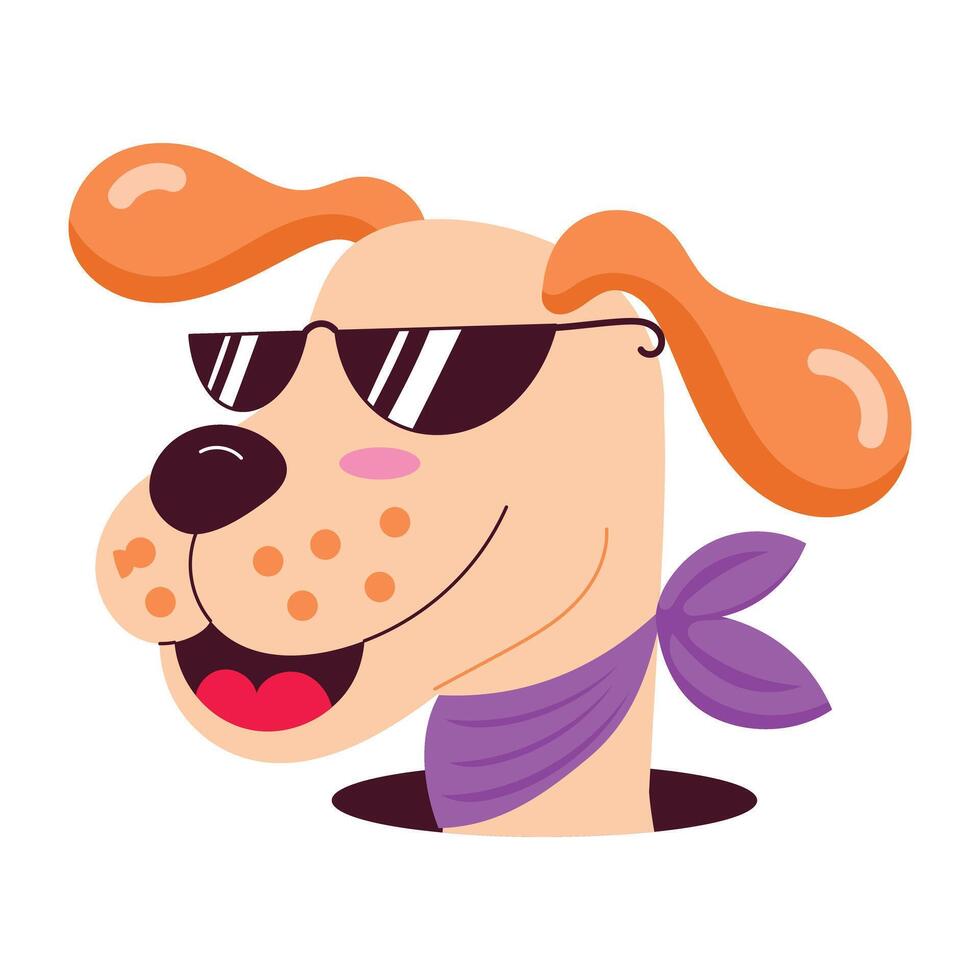 Basic Cartoon style sticker of cool dog wearing sunglasses vector