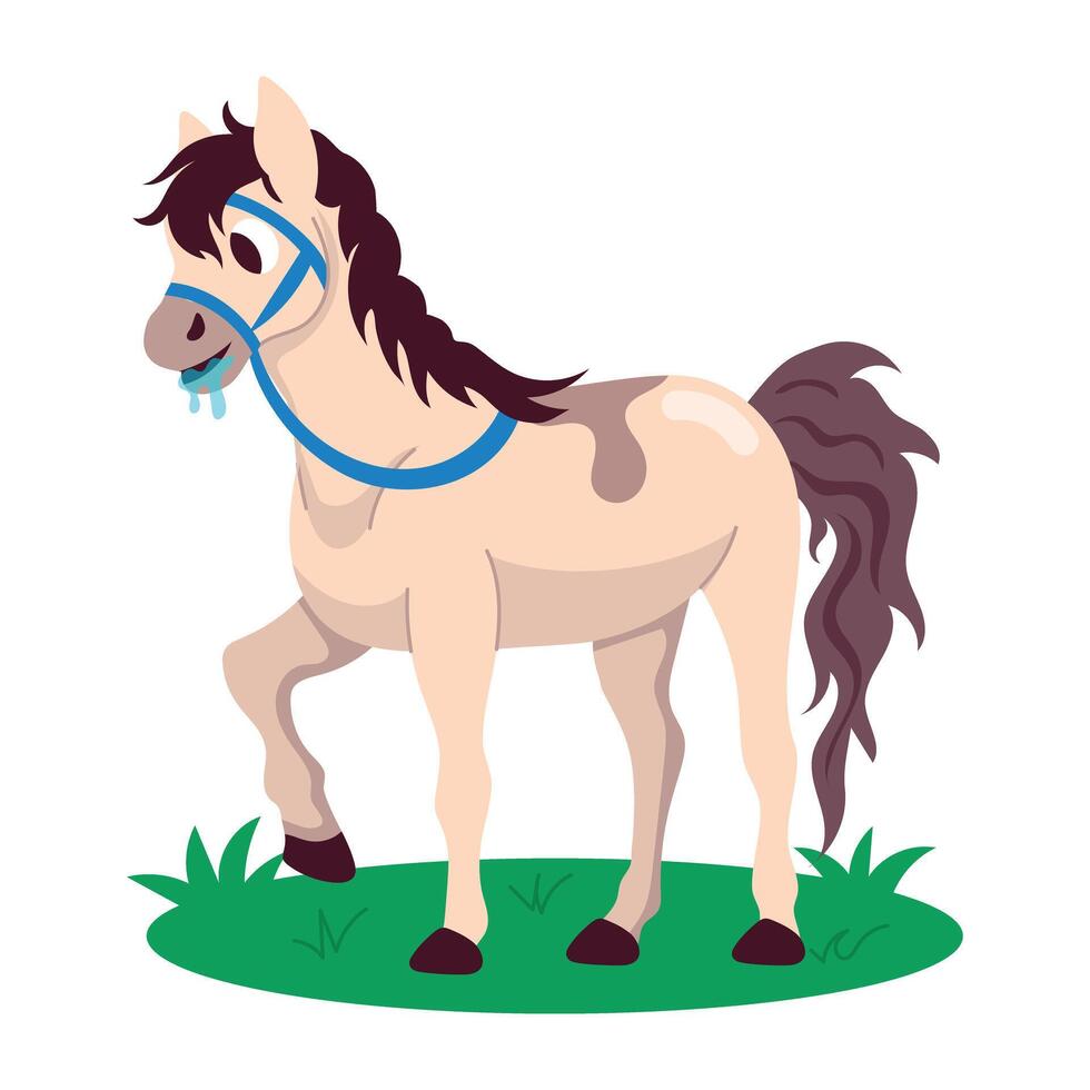 Comic style sticker of drooling horse vector