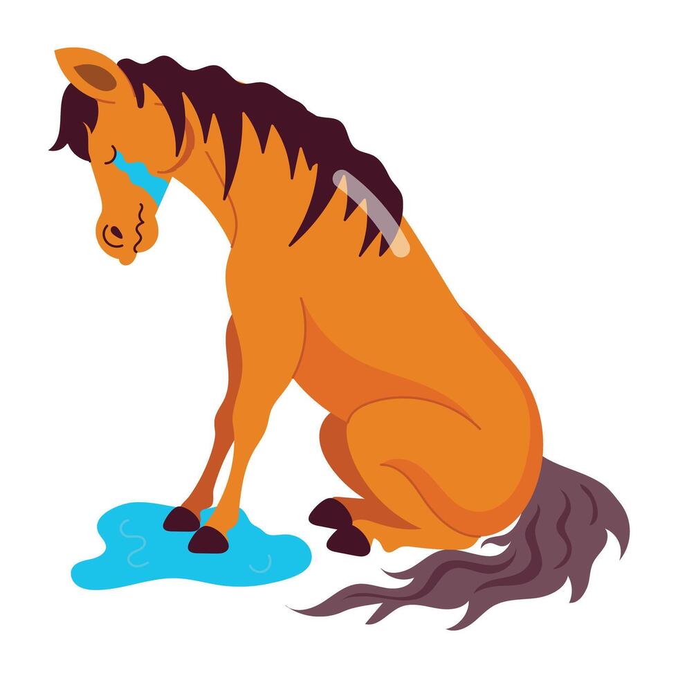 Comic style sticker of crying horse vector
