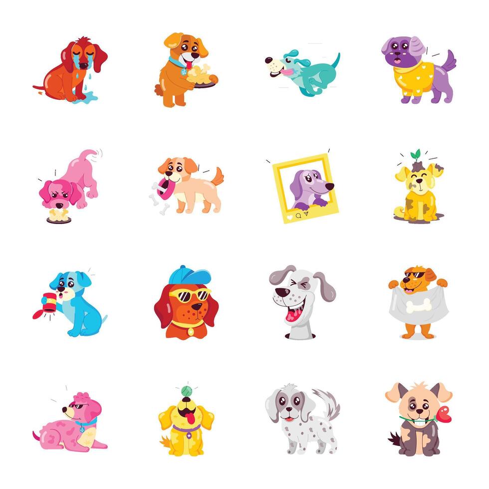 Collection of Cute Canine Flat Stickers vector