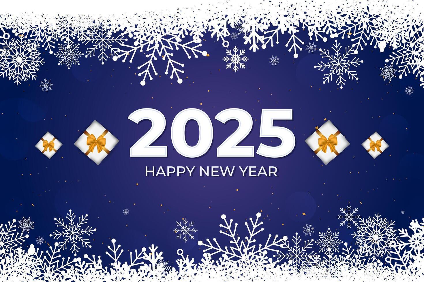 2025 Happy New Year blue background with white snowflakes border vector