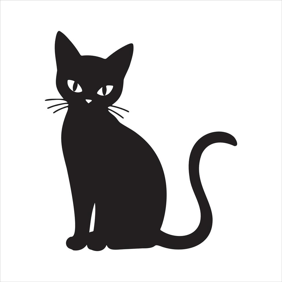 Elegant Black Cat Silhouette with White Background Art vector