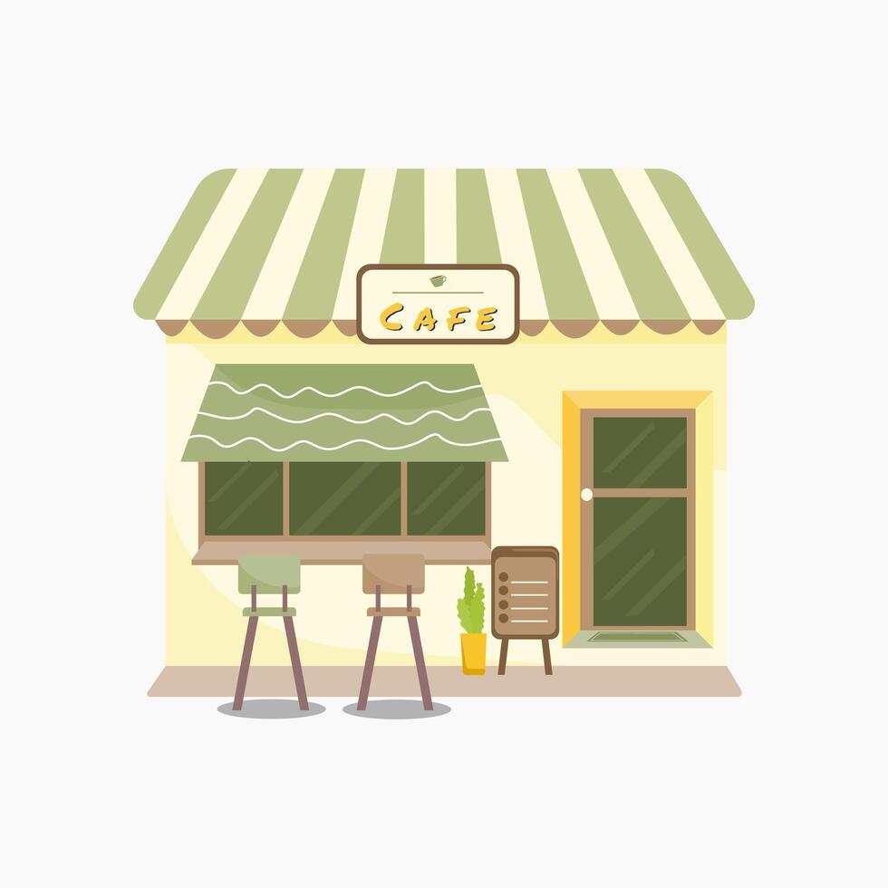 cafe shop with chairs and tables illustration vector