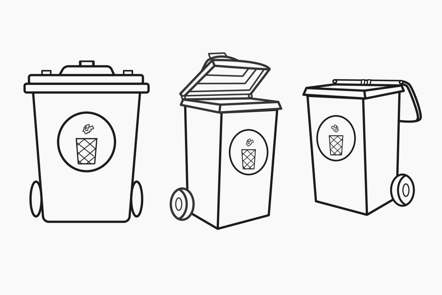 three garbage cans with different designs vector