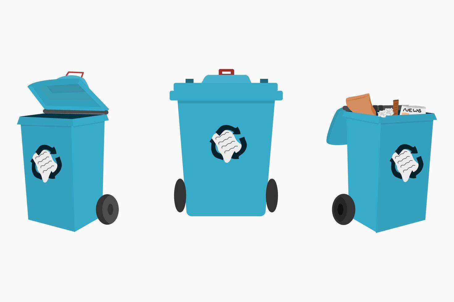 blue Garbage Bin Cartoon Clipart for paper trash set vector
