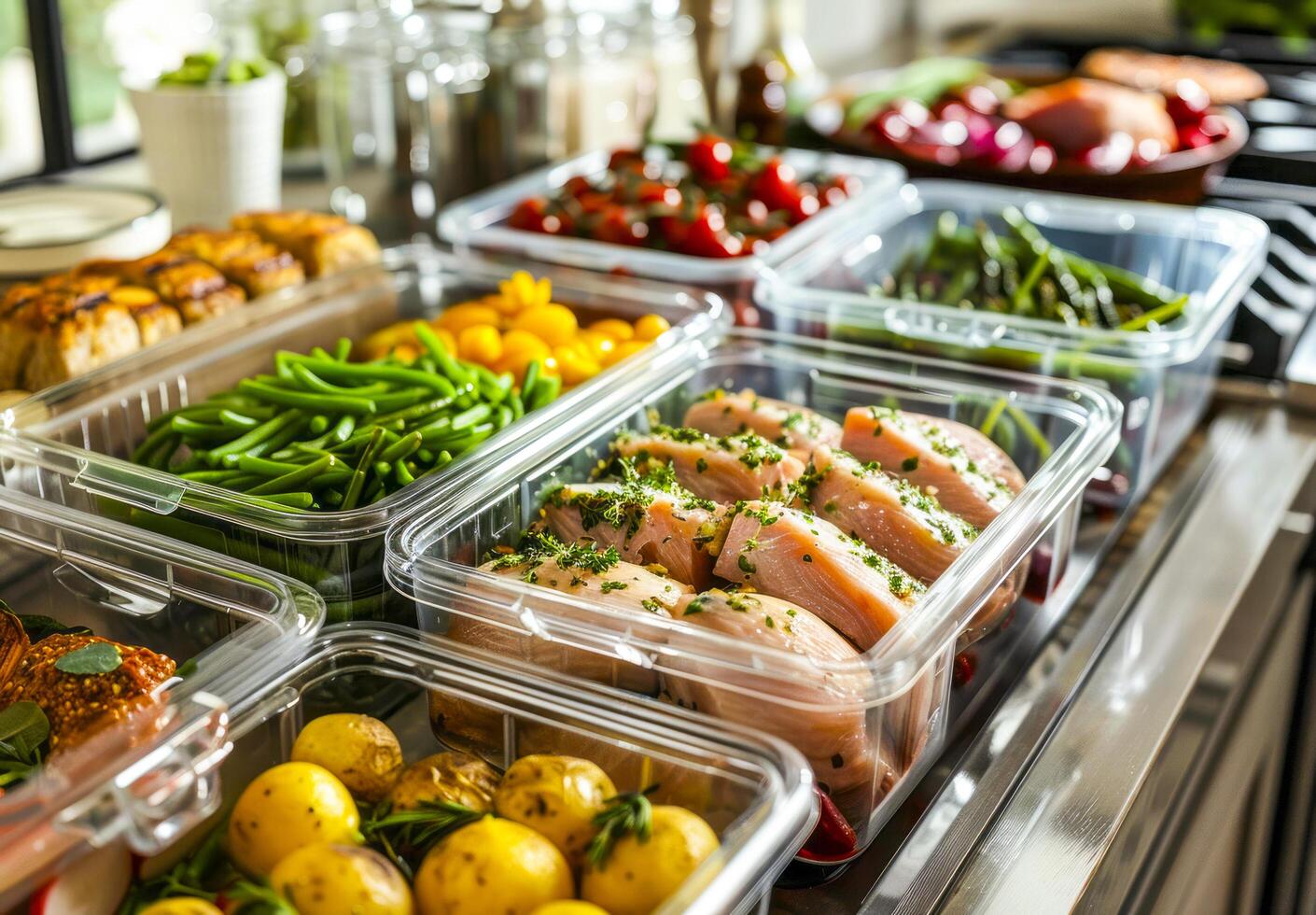 Prepared Fresh Vegetables in Transparent Containers photo