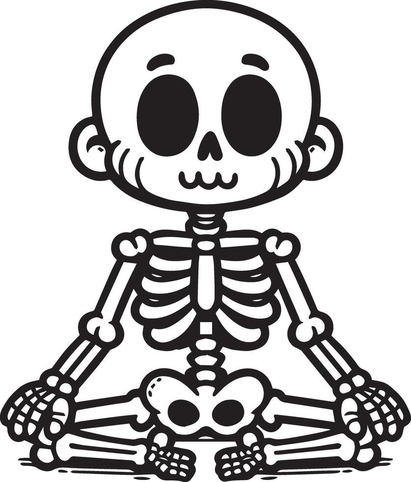 Skeleton sitting on the ground meditating vector