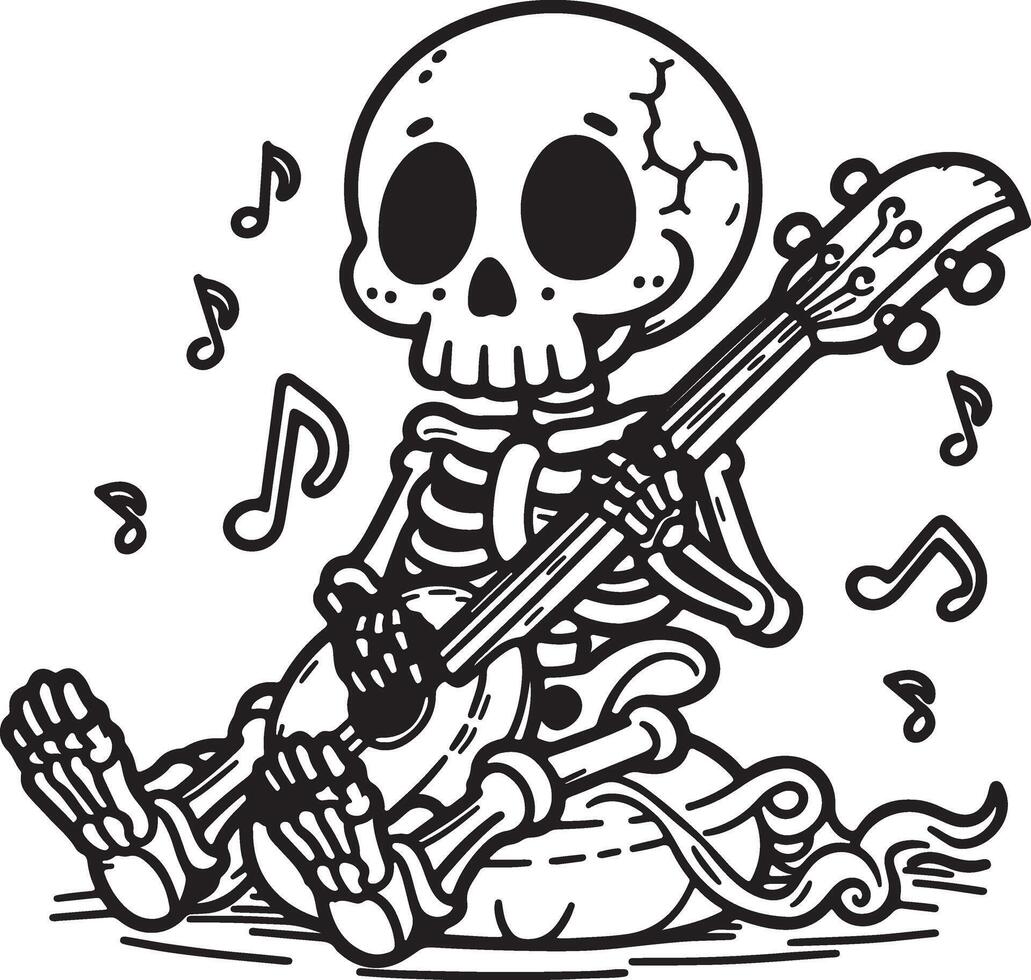 Skeleton sitting and playing guitar vector