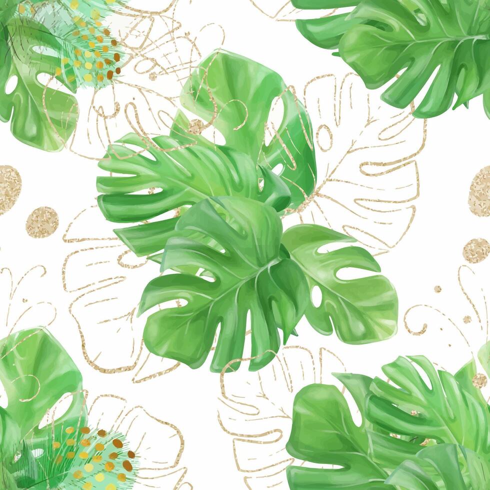Seamless tropical pattern with monstera leaves. Romantic luxury style. Watercolor drawing. Ideal for textiles, packaging, printing. vector