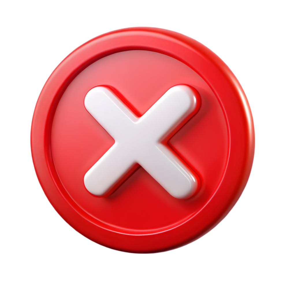 3D Red Cancel Icon on Transparent Background png