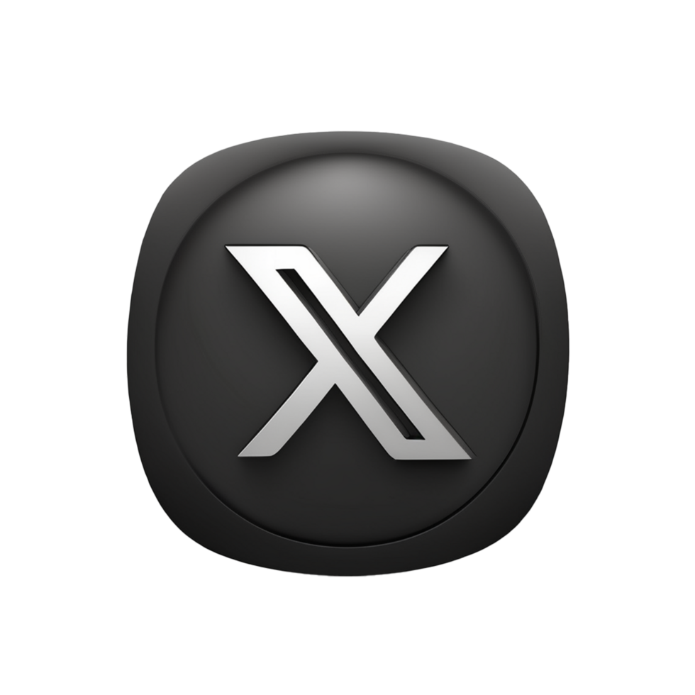 Modern 3d black and silver x icon on transparent background png