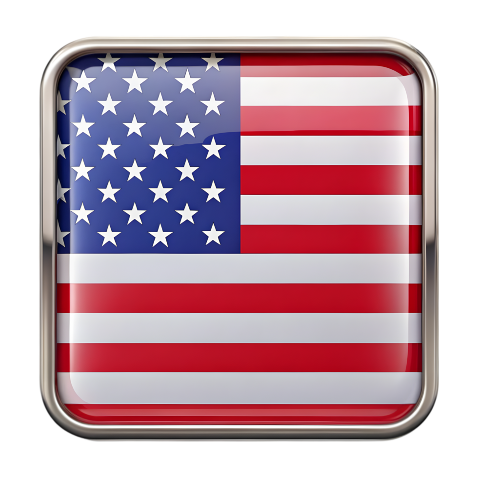 an american flag button with a silver frame png