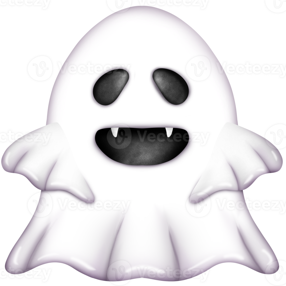 A little ghost with fangs is smiling png
