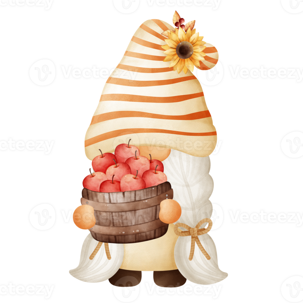 Gnome holding a wooden bucket of apples png