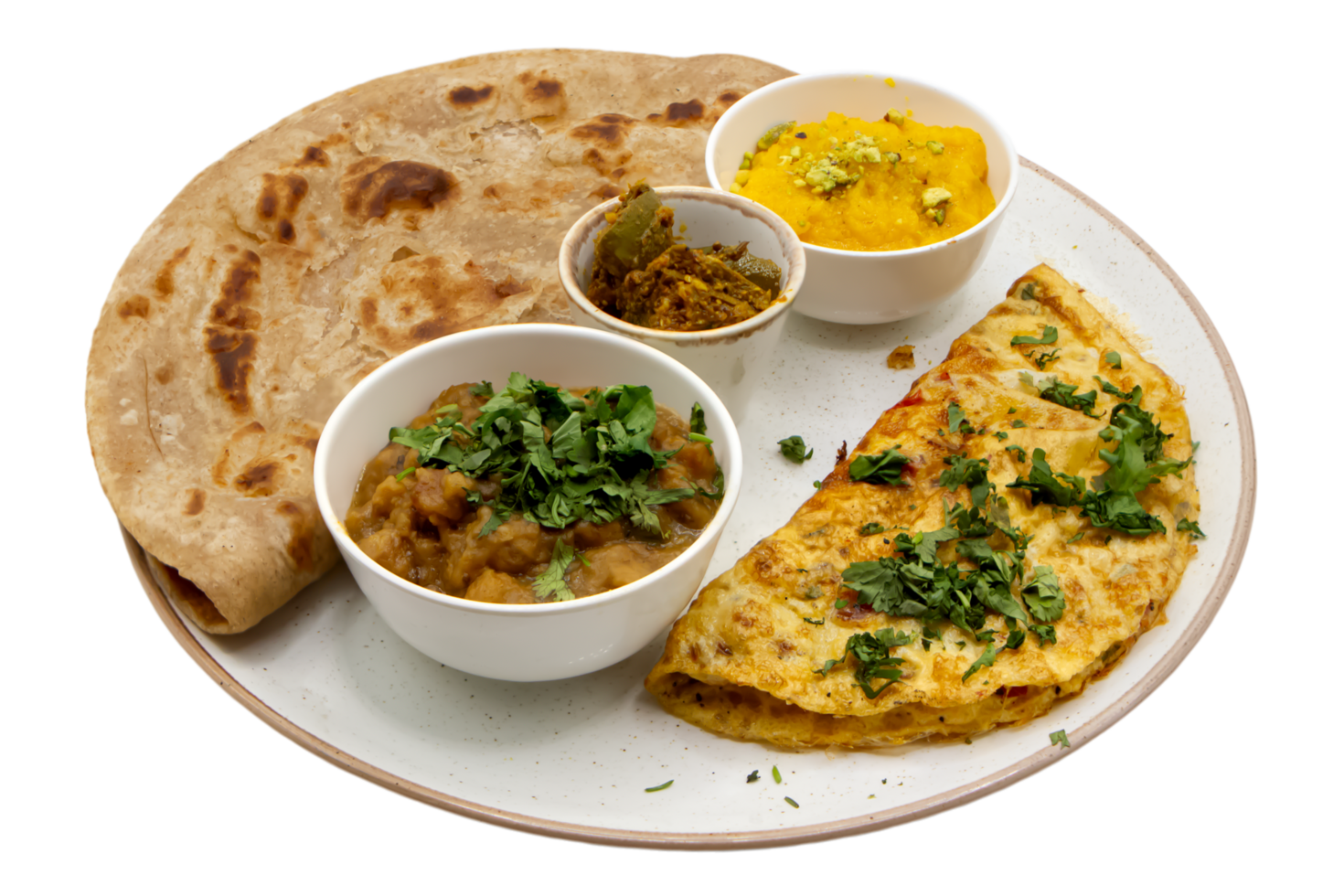 Pakistani breakfast with desi paratha, omelet png