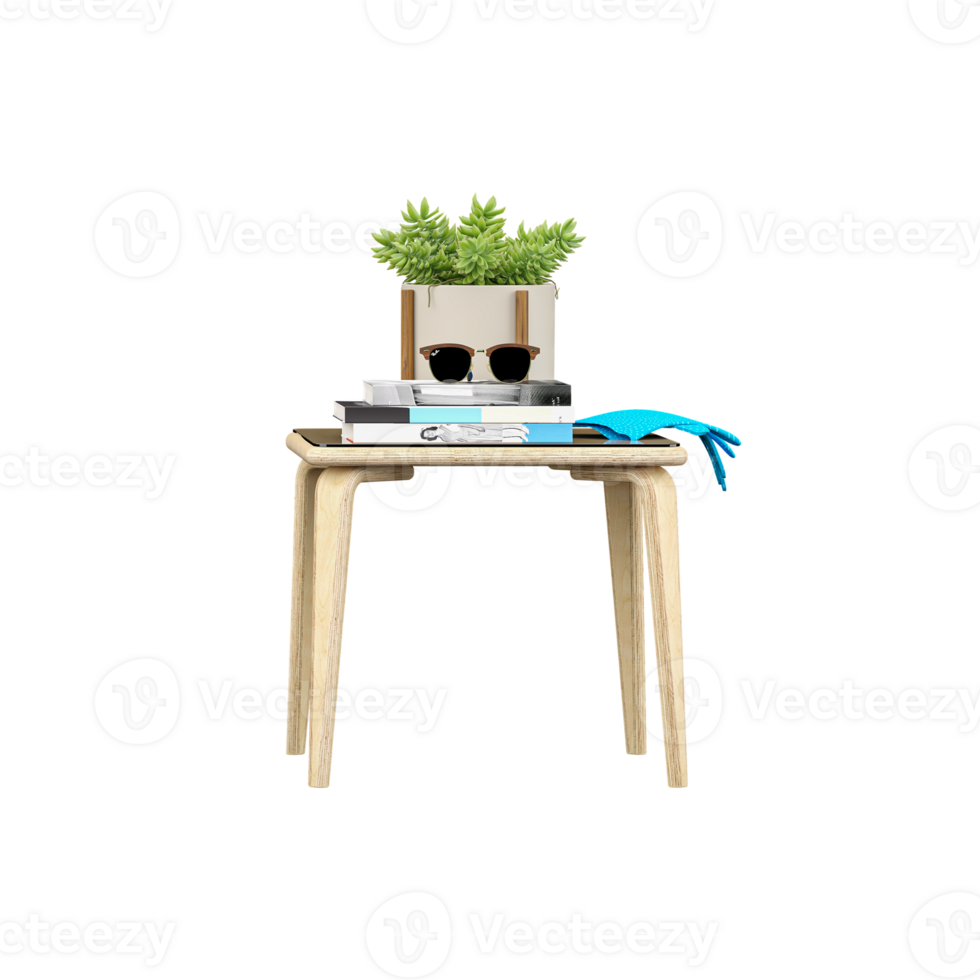 corner table with home decoraction plant isolated on transparent Canvas png
