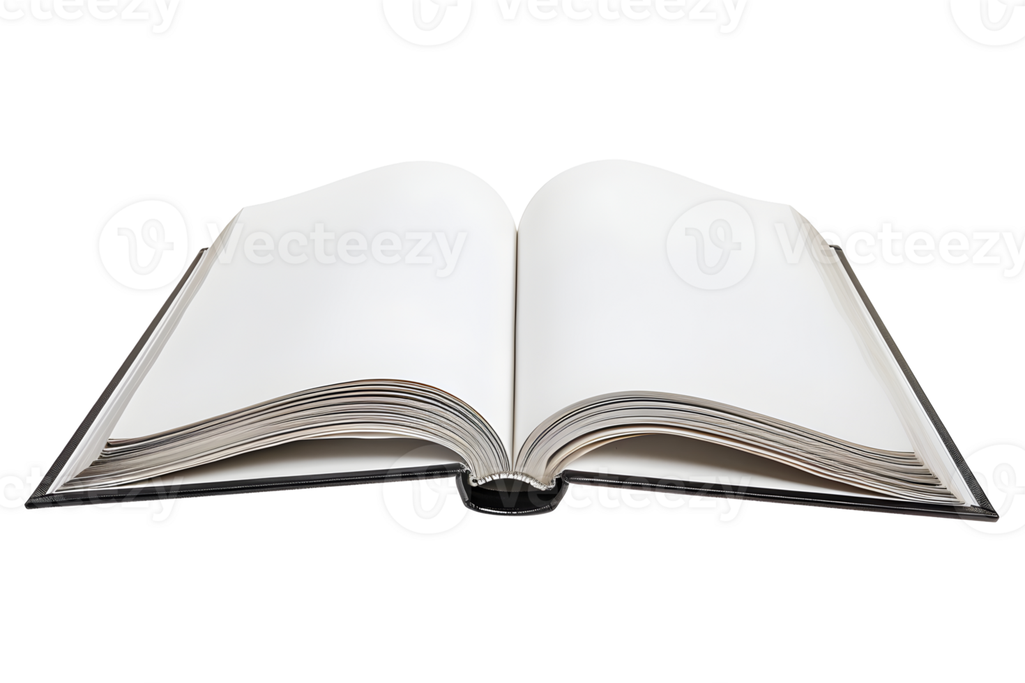 Open blank book mockup with white paper pages isolated on transparent background, cutout. png