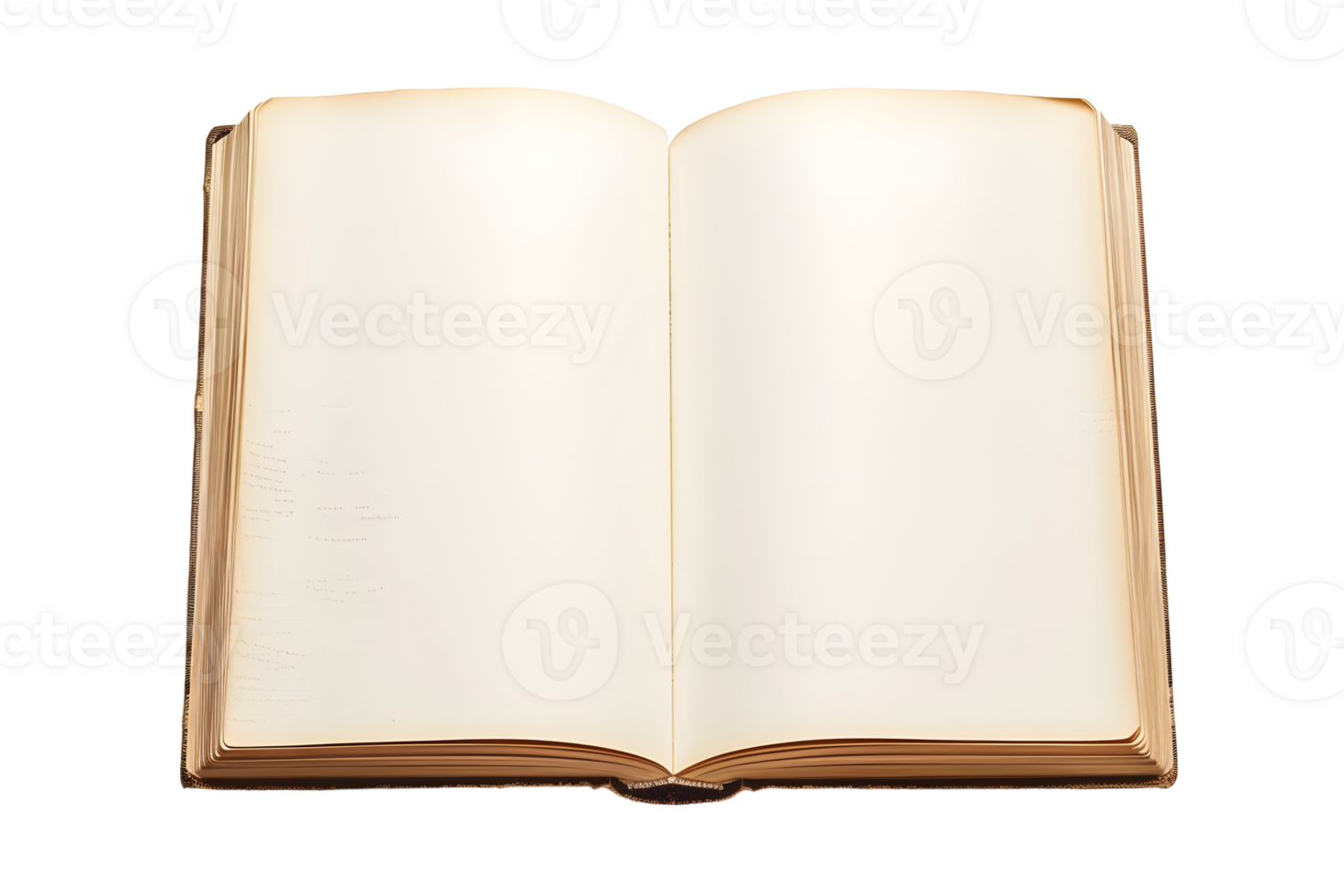 Open blank book mockup with used paper pages isolated on transparent background. png