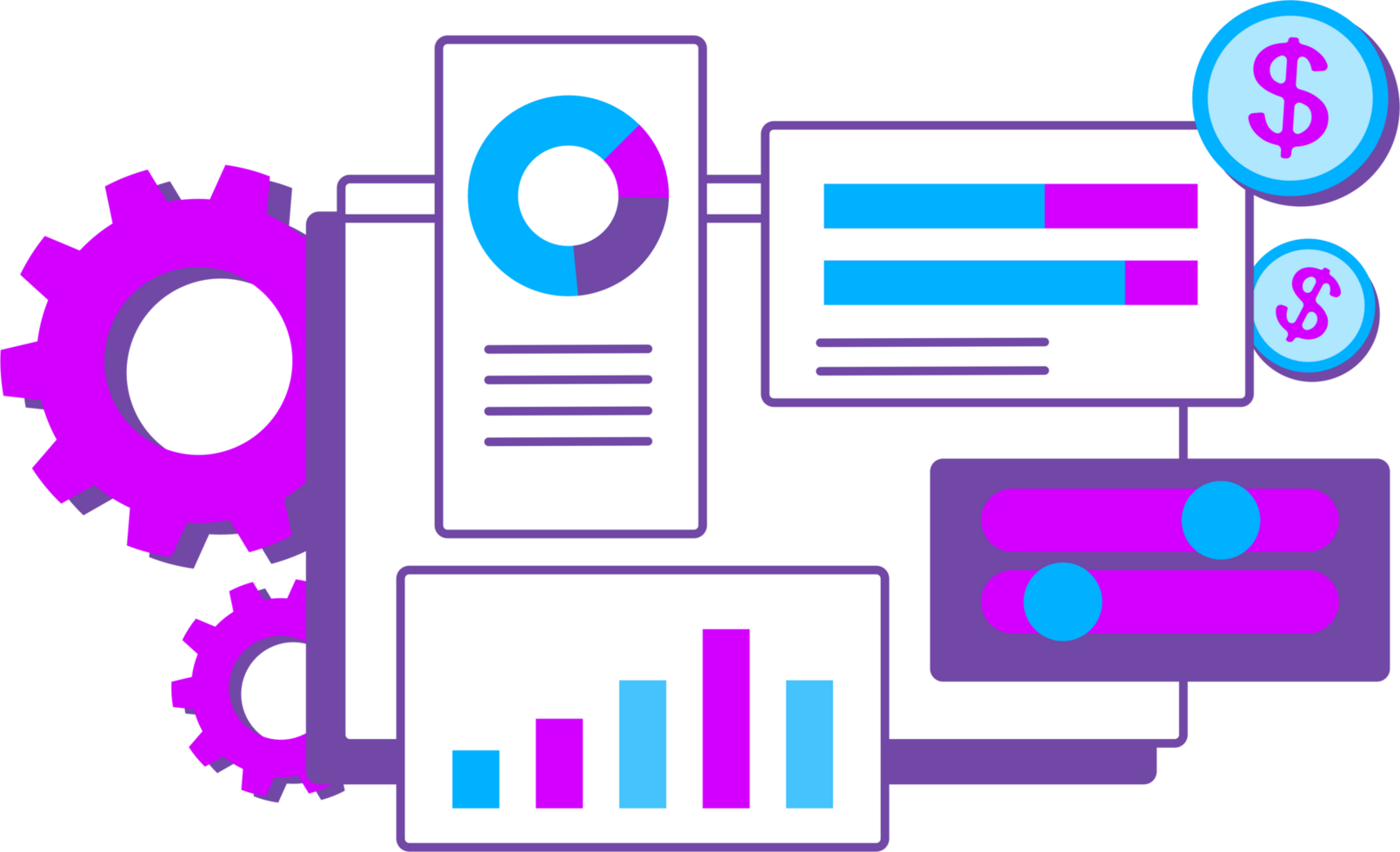 Finance data analytics optimization dashboard illustration png