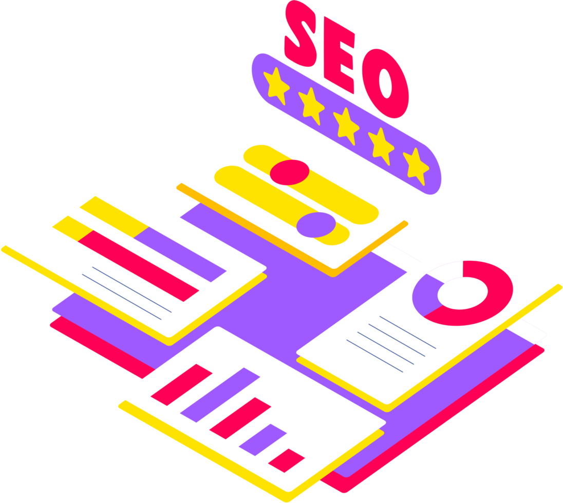 Search result optimization SEO marketing analytics Isometric illustration png