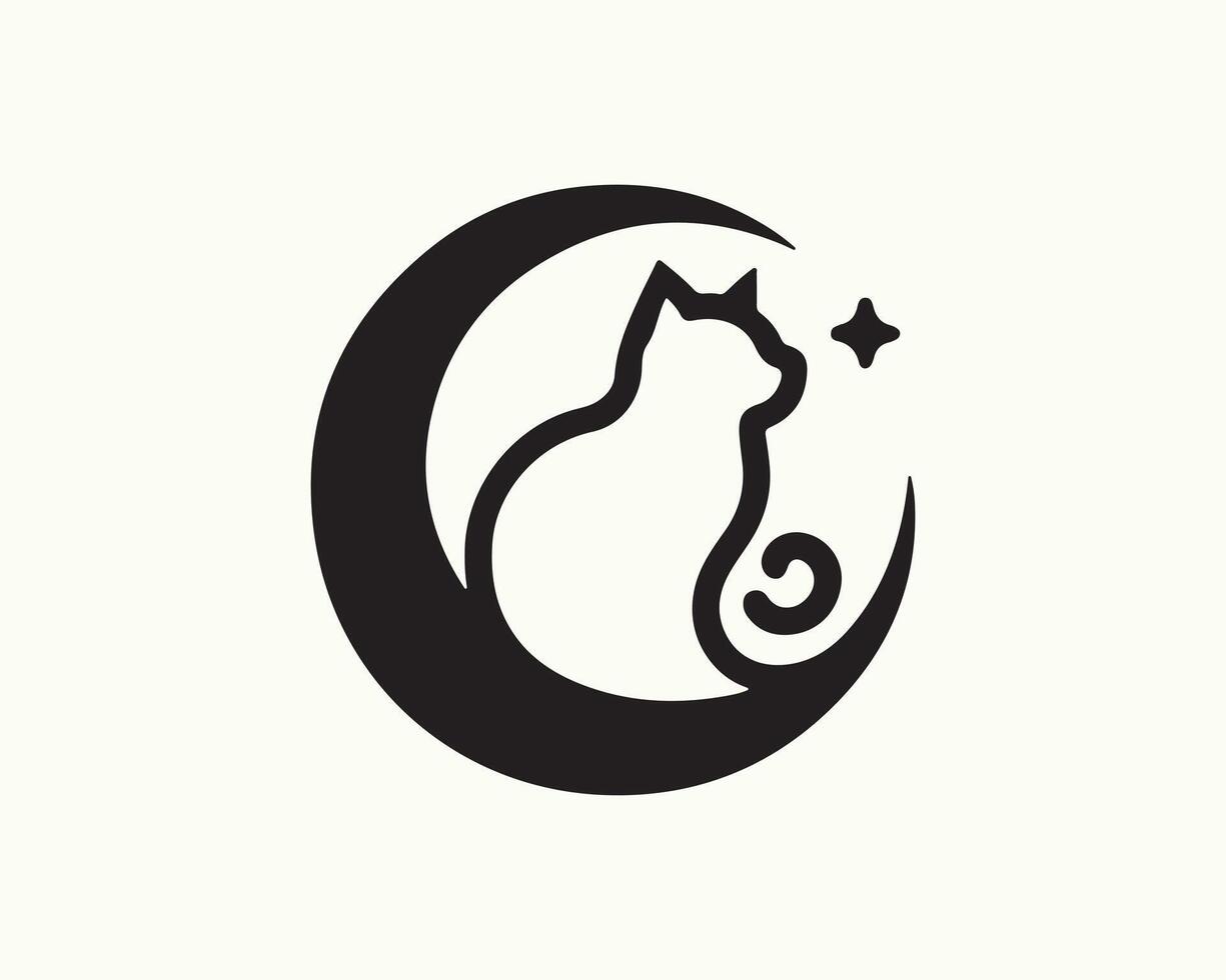 a black and white logo of a cat sitting on the moon vector
